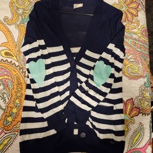 Button Sweater Stripes & heart elbows